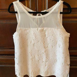 Ann Taylor White Floral Top_Size Med